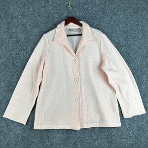 Chicos Sweater Womens XL Chicos 3 Pale Pink Knitted Wool Button Up Collared